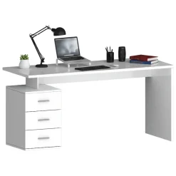Scrivania Bianco Lucido Modulabile 3 Cassetti 160x60x75h cm, Ripiani - Abisse