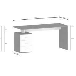 Scrivania Bianco Lucido Modulabile 3 Cassetti 160x60x75h cm, Ripiani - Abisse