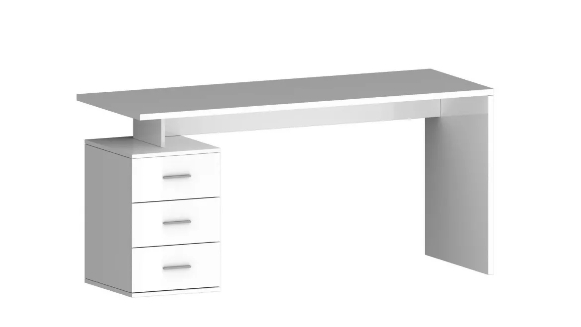 Scrivania Bianco Lucido Modulabile 3 Cassetti 160x60x75h cm, Ripiani - Abisse