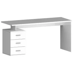 Scrivania Bianco Lucido Modulabile 3 Cassetti 160x60x75h cm, Ripiani - Abisse