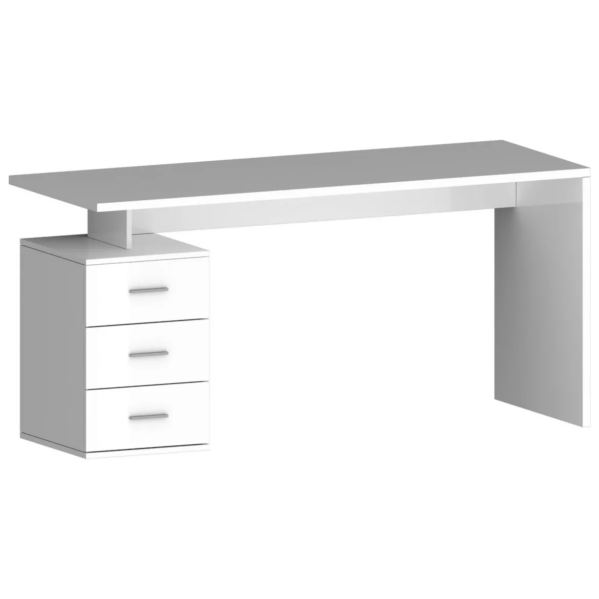 Scrivania Bianco Lucido Modulabile 3 Cassetti 160x60x75h cm, Ripiani - Abisse