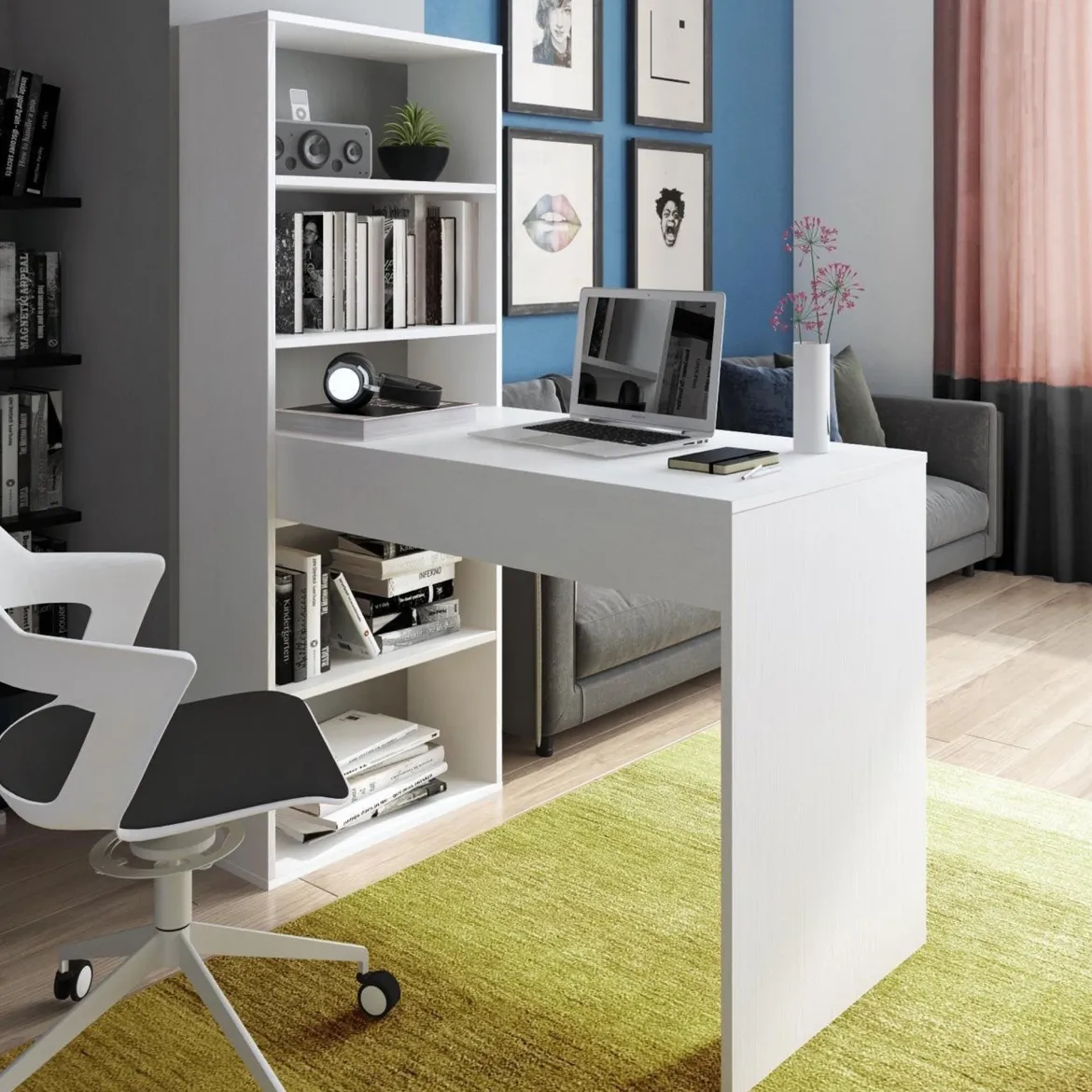 Scrivania Bianco Modulabile 3 Ripiani 120x53x141h cm, 4 Vani - Cartura