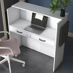Scrivania Bianco Nero Antracite un Ripiano 2 Cassetti 110x40x110h cm, Banco Reception - Volano