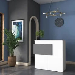 Scrivania Bianco Nero Antracite un Ripiano 2 Cassetti 110x40x110h cm, Banco Reception - Volano