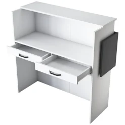Scrivania Bianco Nero Antracite un Ripiano 2 Cassetti 110x40x110h cm, Banco Reception - Volano
