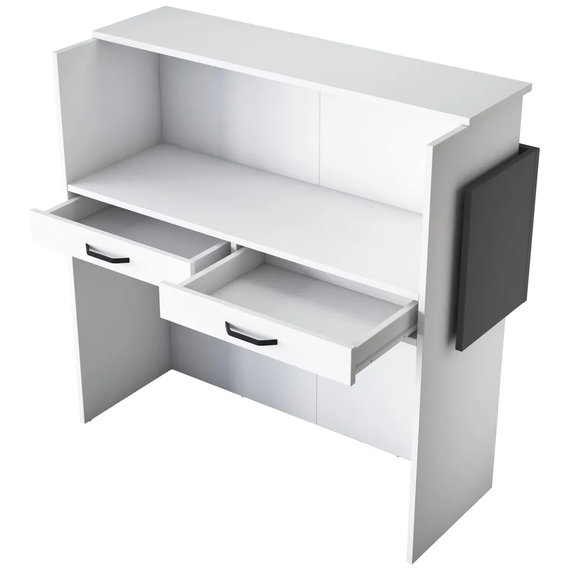 Scrivania Bianco Nero Antracite un Ripiano 2 Cassetti 110x40x110h cm, Banco Reception - Volano