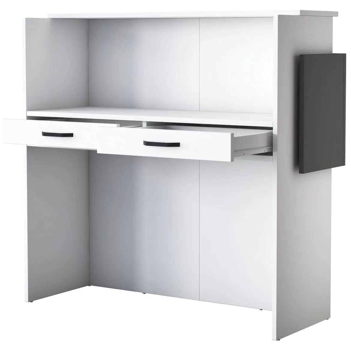 Scrivania Bianco Nero Antracite un Ripiano 2 Cassetti 110x40x110h cm, Banco Reception - Volano
