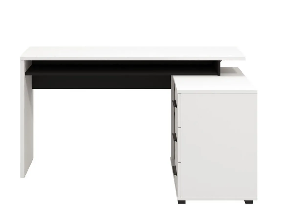 Scrivania Bianco Opaco Nero Angolare 3 Ripiani 137.5x101.5x75h cm, 3 Cassetti - Sapri