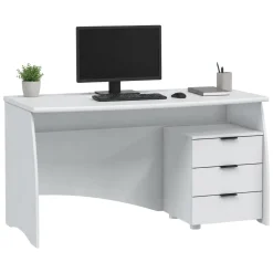 Scrivania Bianco Opaco Nero 3 Cassetti un Ripiano 136x67x72h cm, Sfumatura Colore Struttura Opaco - Azziz