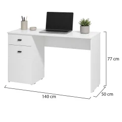 Scrivania Bianco Opaco Nero un Cassetto un Ripiano 140x50x77h cm, Un'anta - Porven