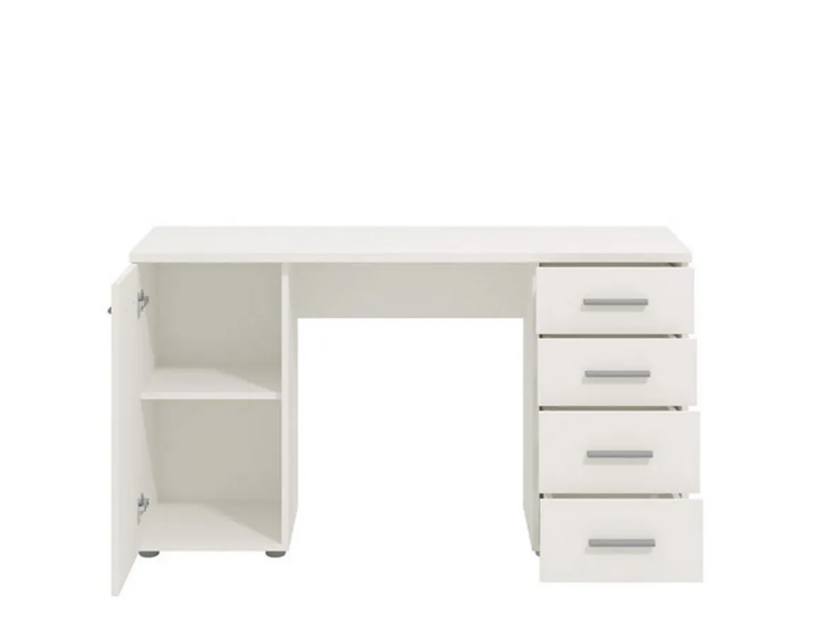 Scrivania Bianco 2 Ripiani 4 Cassetti 135x50x75.5h cm, 2 Vani - Flaminio