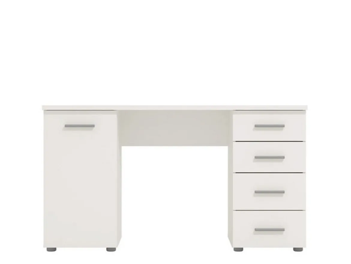 Scrivania Bianco 2 Ripiani 4 Cassetti 135x50x75.5h cm, 2 Vani - Flaminio