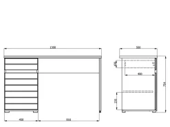 Scrivania Bianco un Cassetto un Ripiano 130x50x75.5h cm, Un'anta - Cambio
