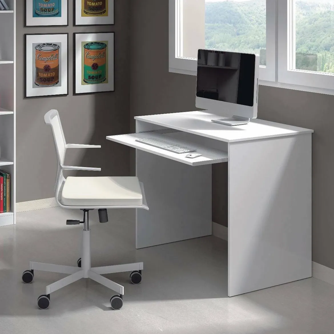 Scrivania Bianco un Ripiano Supporto pc 90x54x79h cm, Colore Ripiano Bianco - Ajeje