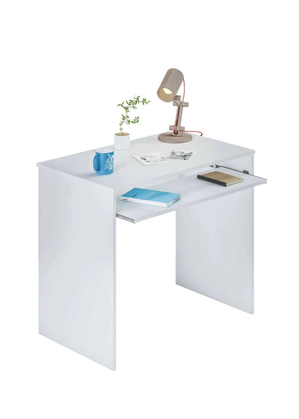 Scrivania Bianco un Ripiano Supporto pc 90x54x79h cm, Colore Ripiano Bianco - Ajeje