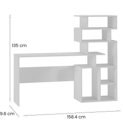 Scrivania Bianco 6 Vani Materiale Piano in Legno Nobilitato 158x40x135h cm, Colore Ripiano Bianco - Nicolosi