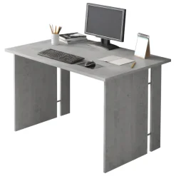 Scrivania Grigio Cemento Modulabile Fori Passacavi 119x78.2x75h cm, Colore Ripiano Grigio - Ullano