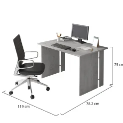 Scrivania Grigio Cemento Modulabile Fori Passacavi 119x78.2x75h cm, Colore Ripiano Grigio - Ullano
