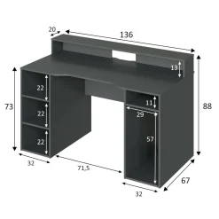 Scrivania lineare antracite 136x67cm - Arcane