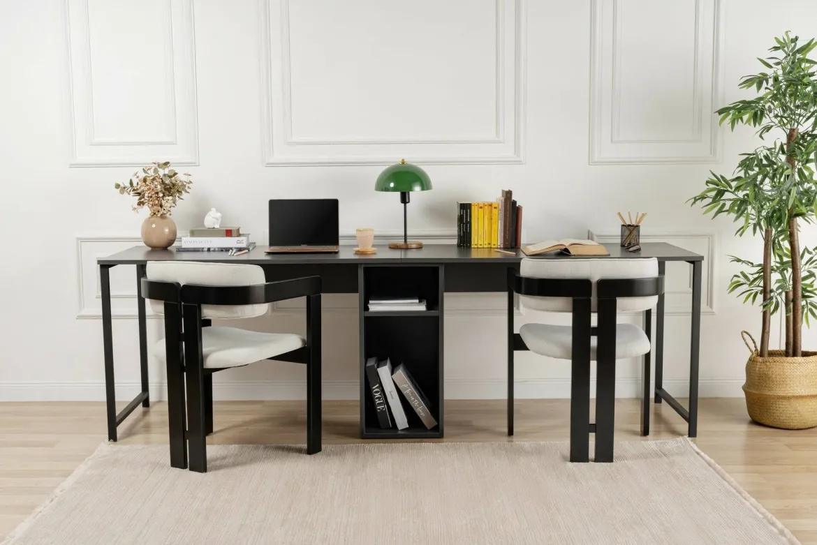Scrivania lineare antracite 94x50cm con 1 cassetto - Vittone