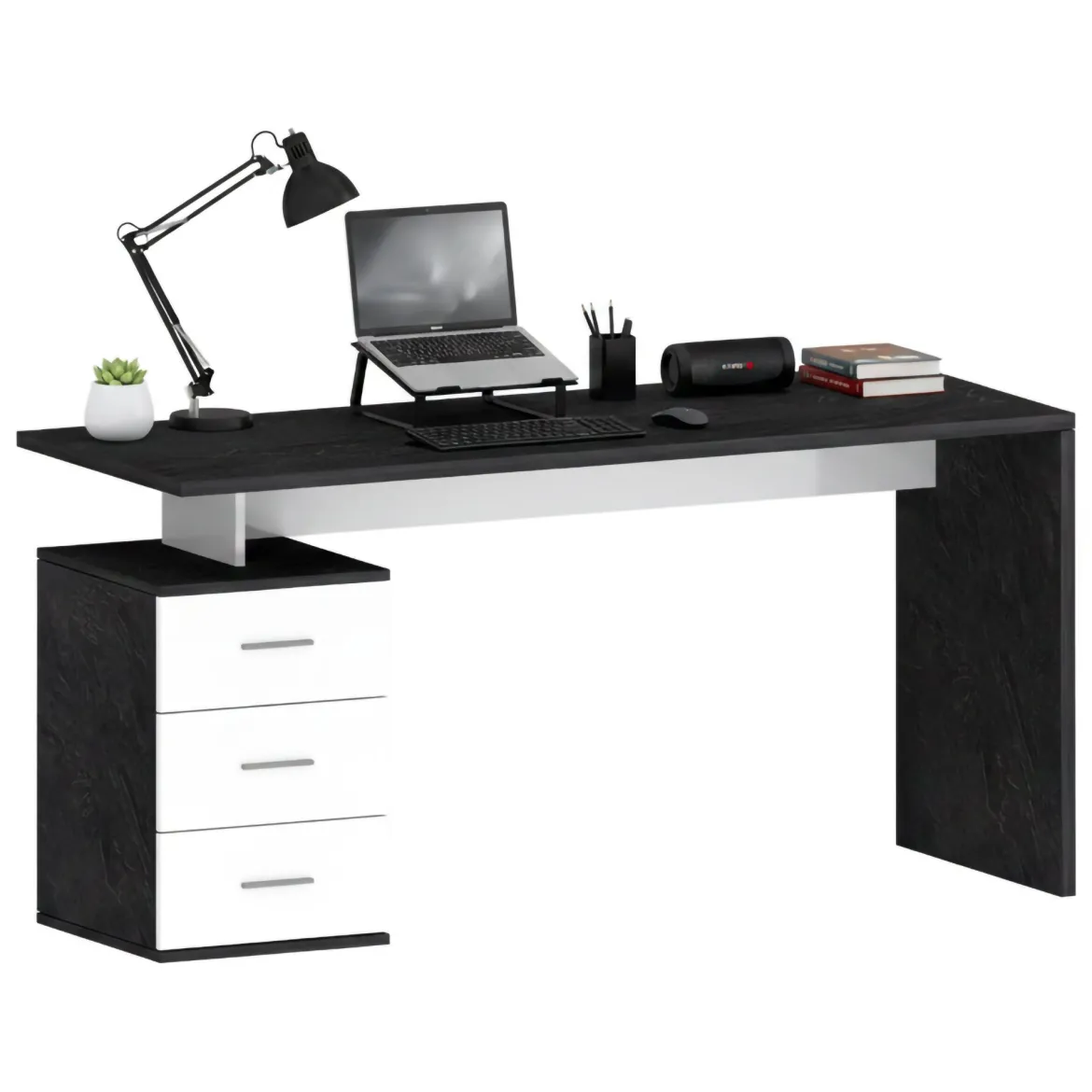 Scrivania lineare ardesia 160x90cm con 3 cassetti - Bardi