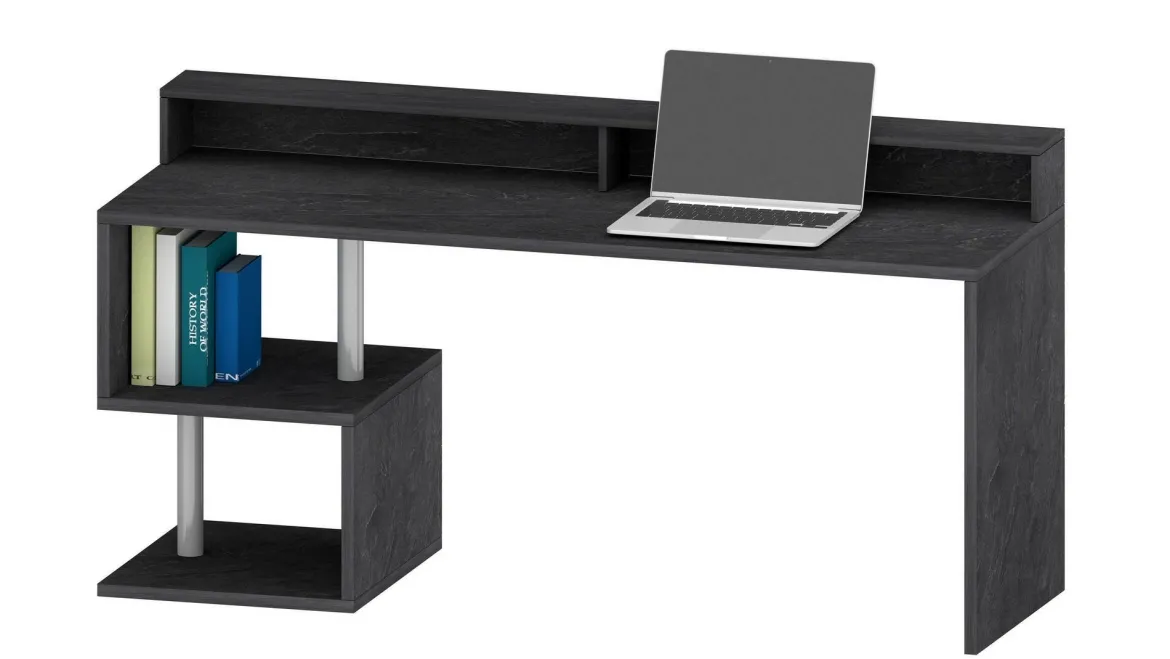 Scrivania lineare ardesia 180x60cm con supporto computer - Arre