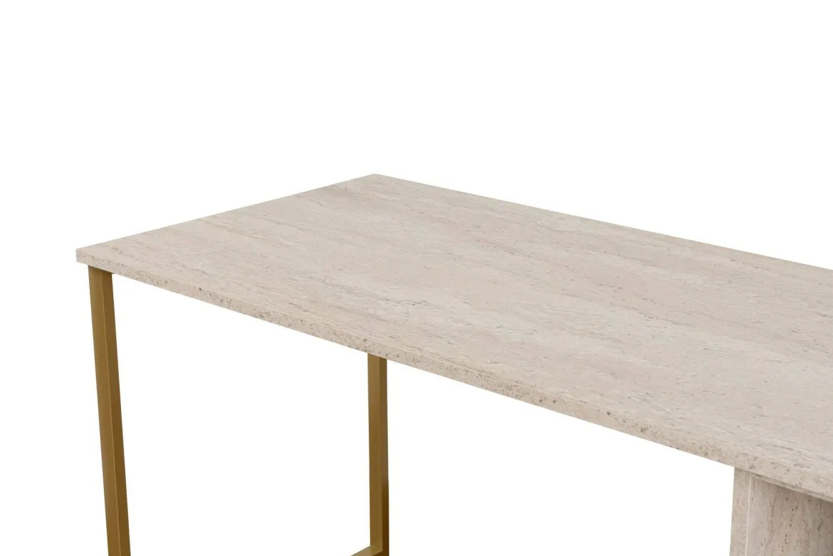 Scrivania lineare beige e oro 240x60cm con supporto computer - Violet