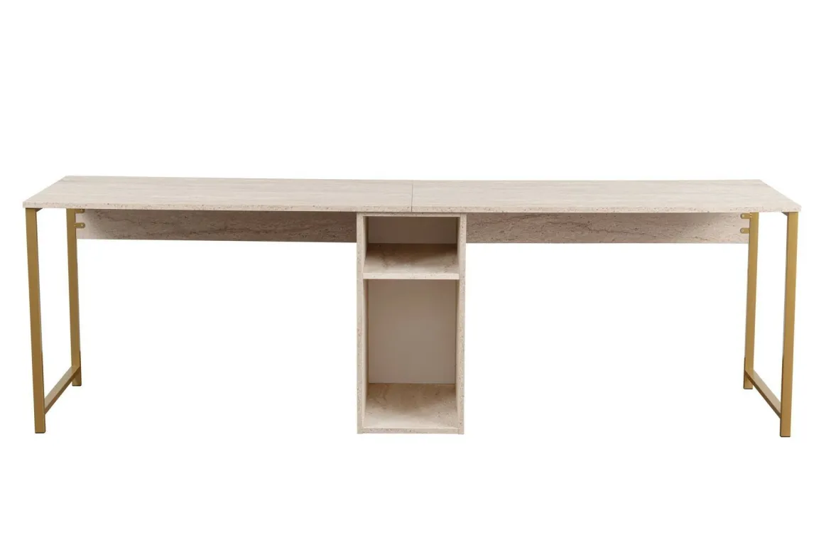 Scrivania lineare beige e oro 240x60cm con supporto computer - Violet