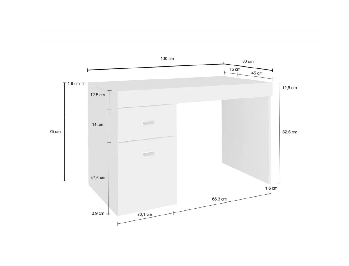 Scrivania lineare bianca anticato 79x43cm con supporto computer - Acu