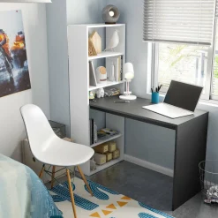 Scrivania lineare bianca e antracite 120x53cm con libreria - Ali