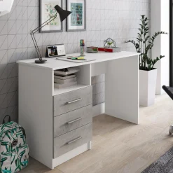 Scrivania lineare bianca e cemento 120x48cm con 3 cassetti - Ardauli