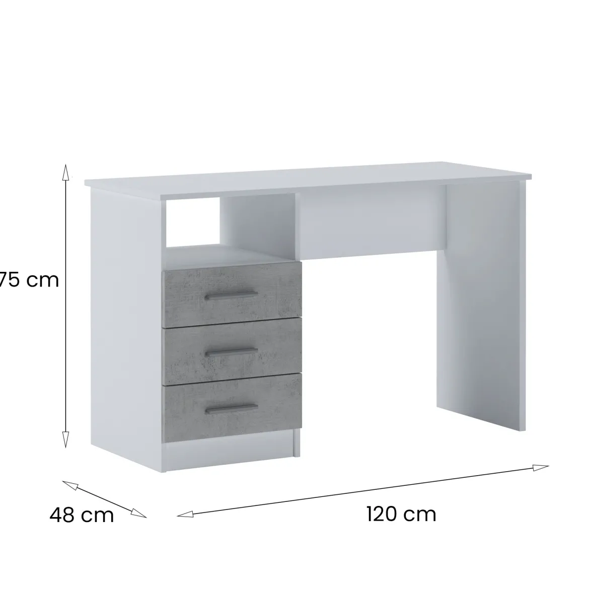 Scrivania lineare bianca e cemento 120x48cm con 3 cassetti - Ardauli