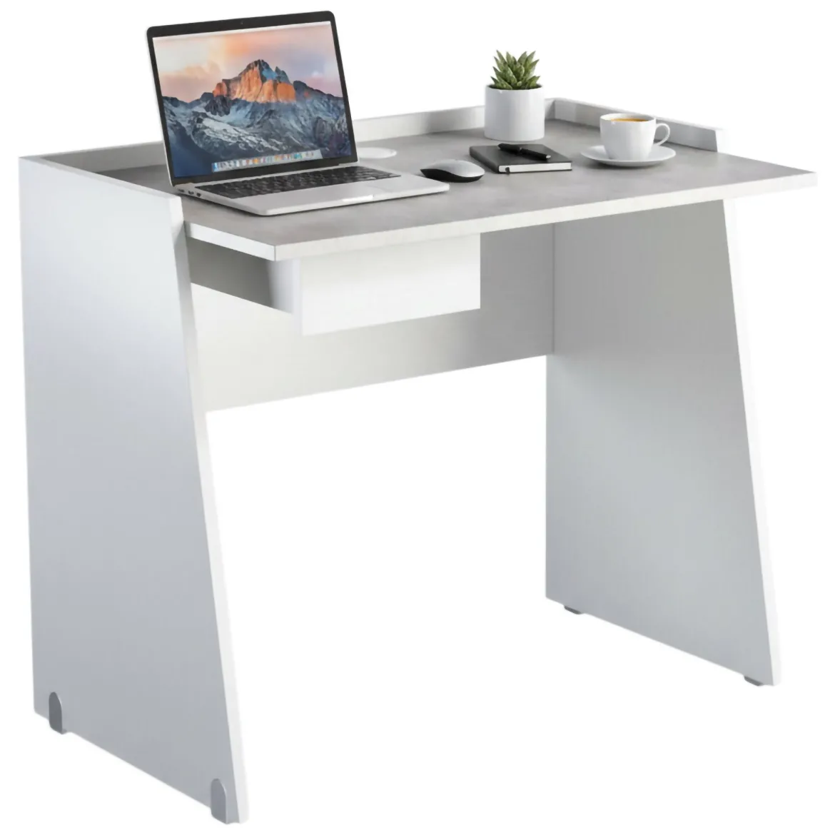 Scrivania lineare bianca e cemento 90x60cm con 1 cassetto - Abulele