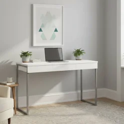 Scrivania lineare bianca e grigia 125x51cm con 3 cassetti - Amadeo