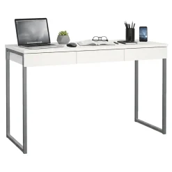 Scrivania lineare bianca e grigia 125x51cm con 3 cassetti - Amadeo