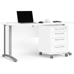 Scrivania lineare bianca e grigia 150x80cm con 3 cassetti - Azzaro