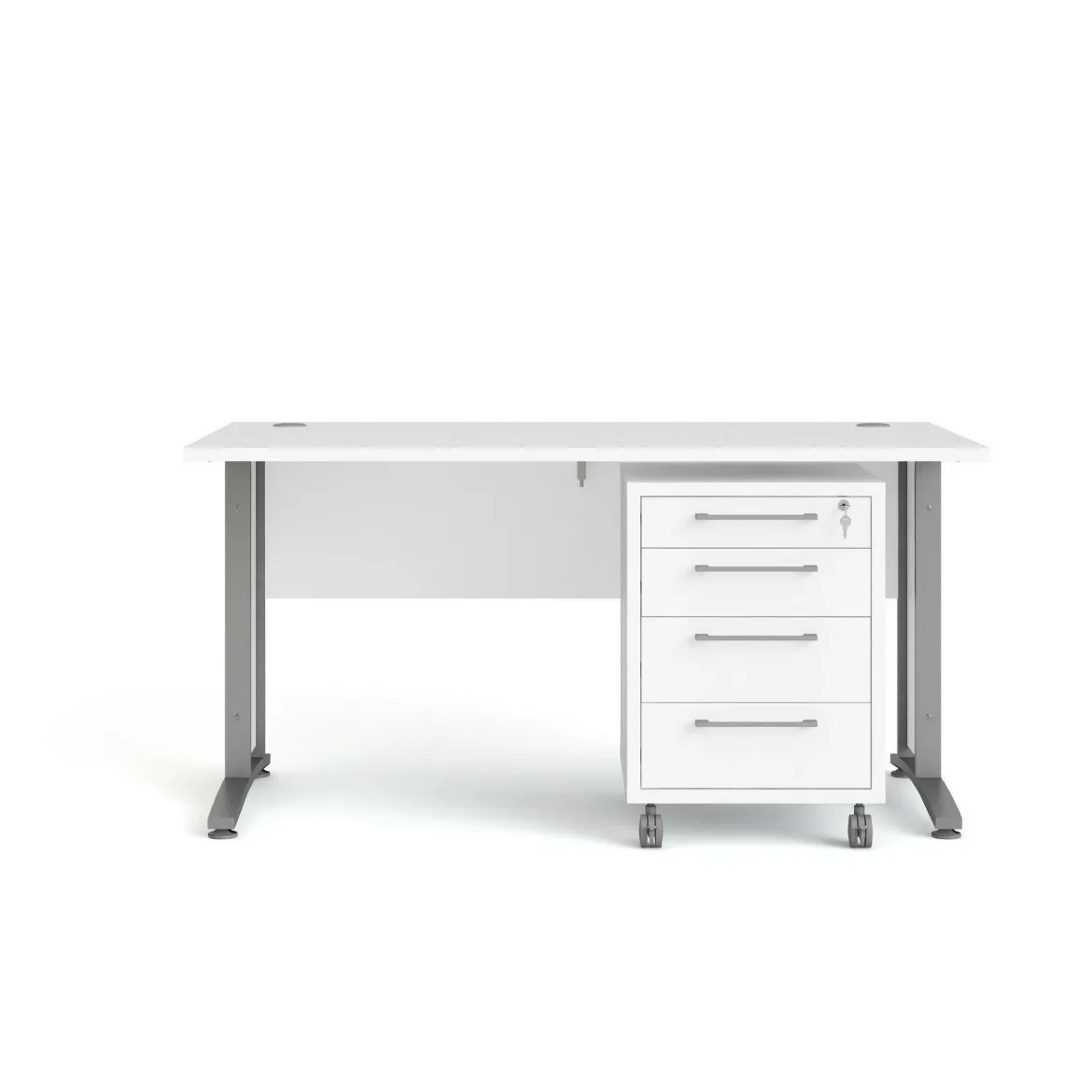 Scrivania lineare bianca e grigia 150x80cm con 3 cassetti - Azzaro
