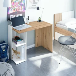 Scrivania lineare bianca e legno 100x52cm con porta pc - Ablibla