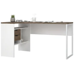 Scrivania lineare bianca e noce 145x81cm con 2 cassetti - Moire