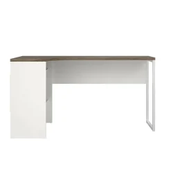 Scrivania lineare bianca e noce 145x81cm con 2 cassetti - Moire