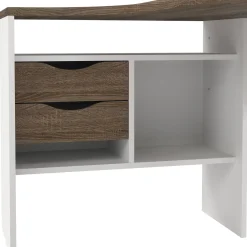 Scrivania lineare bianca e noce 145x81cm con 2 cassetti - Moire