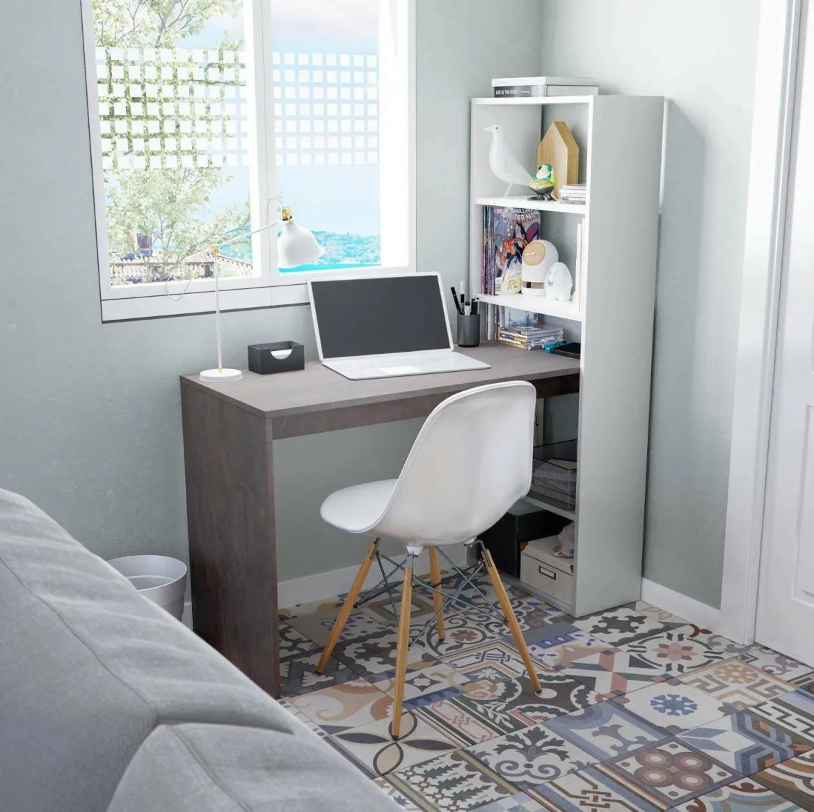 Scrivania lineare bianca e ossido 120x53cm con libreria - Ali