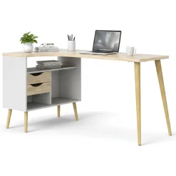 Scrivania lineare bianca e quercia 145x81cm con 2 cassetti - Katherine