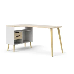 Scrivania lineare bianca e quercia 145x81cm con 2 cassetti - Katherine