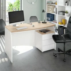 Scrivania lineare bianca e rovere 136x67cm con 3 cassetti - Azziz