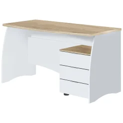 Scrivania lineare bianca e rovere 136x67cm con 3 cassetti - Azziz