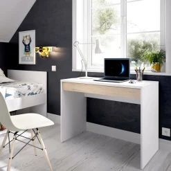 Scrivania lineare bianca e rovere 89x49cm con 1 cassetto - Affiniti
