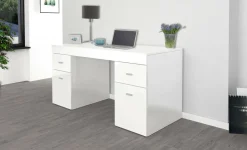 Scrivania lineare bianca lucida 139x60cm con 2 cassetti - Ardina