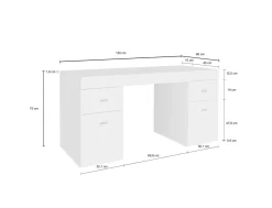 Scrivania lineare bianca lucida 139x60cm con 2 cassetti - Ardina