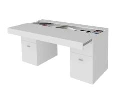 Scrivania lineare bianca lucida 139x60cm con 2 cassetti - Ardina